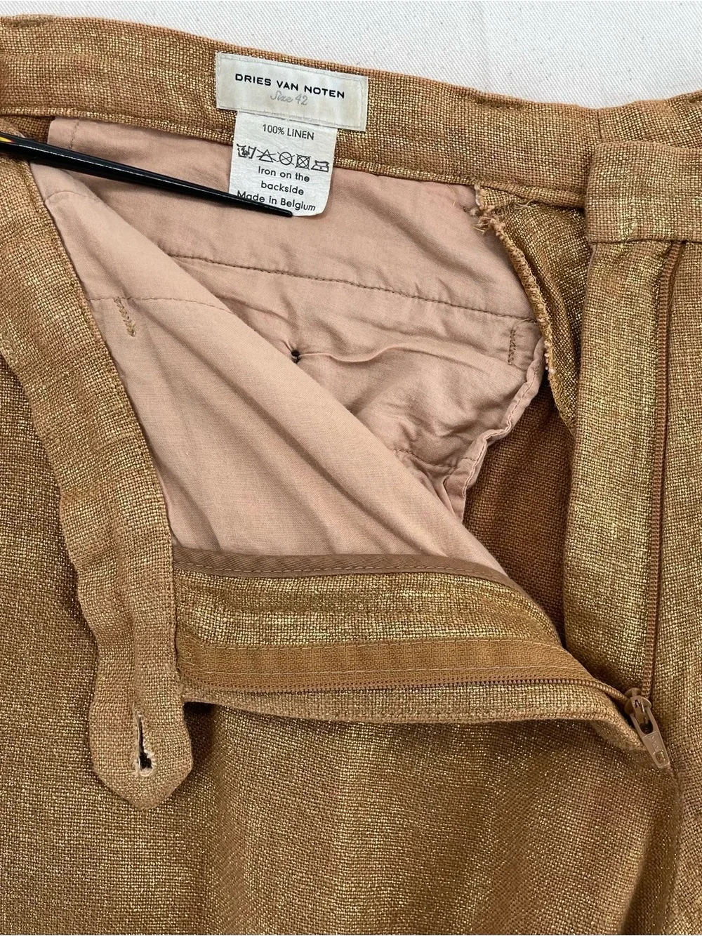 Dries Van Noten Men's Gold-Tan Linen Blend Chinos